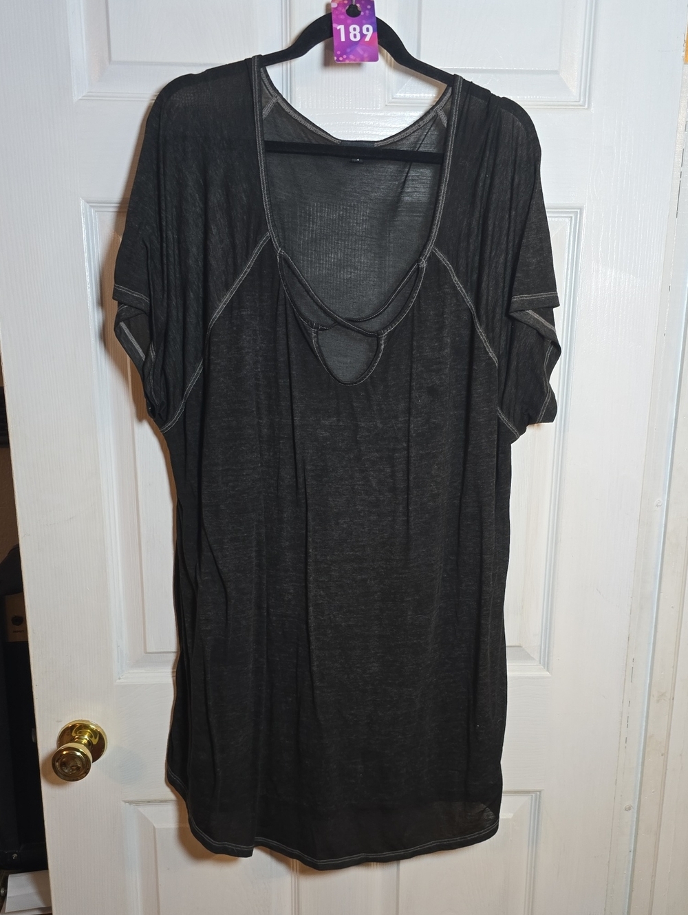 189 TORRID 4 4X Women's Washed Black Short Sleeve Layered Neck Top